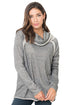 Gray Raw Edge Cowl Neck Pullover Sweatshirt